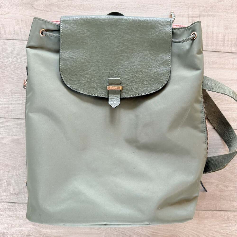 Lipault Paris Olive Green Nylon Flap Backpack